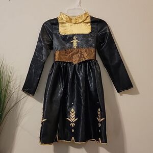 DISNEY FROZEN II ANNA BLACK AND GOLD GOWN COSTUME COSPLAY, SIZE 4-6X